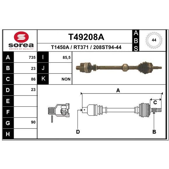 Слика на Полуосовина EAI T49208A за Renault Fuego (136) 1.6 TS/GTS (1362) - 97 коњи бензин