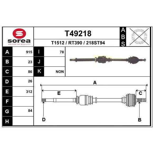 Слика на Полуосовина EAI T49218 за Renault Megane 2 Saloon 1.4 - 98 коњи бензин