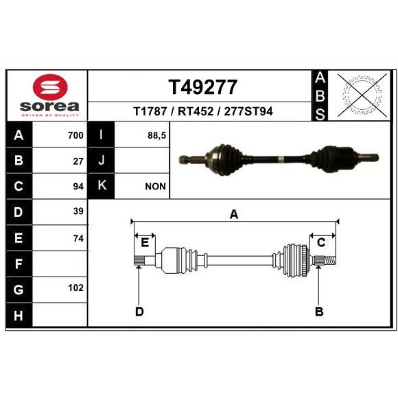 Слика на Полуосовина EAI T49277 за Opel Vivaro Combi (J7) 2.0 CDTI - 114 коњи дизел