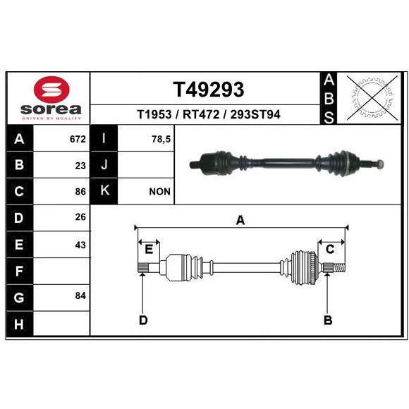 Слика на Полуосовина EAI T49293 за Renault Megane 2 Saloon 1.6 - 113 коњи бензин