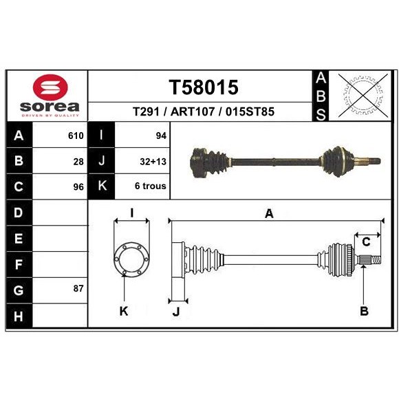 Слика на Полуосовина EAI T58015 за Alfa Romeo 33 (905) Sedan 1.5 (905.A2) - 102 коњи бензин