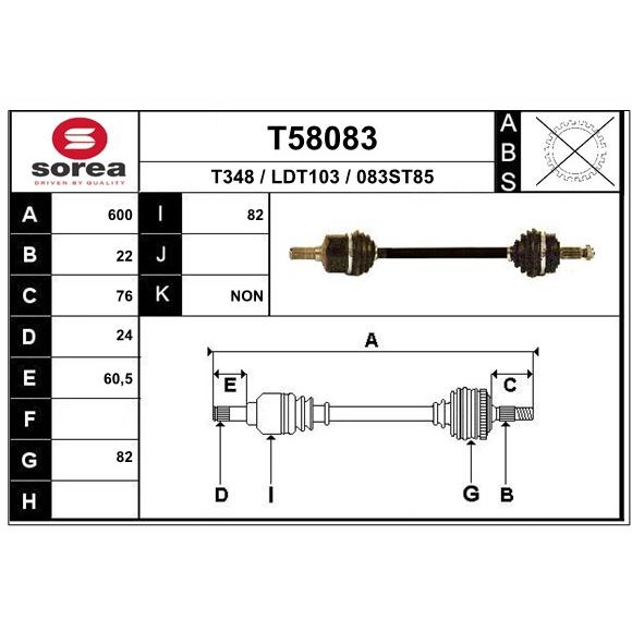 Слика на Полуосовина EAI T58083 за Lada Diva (21099) 1300 - 61 коњи бензин