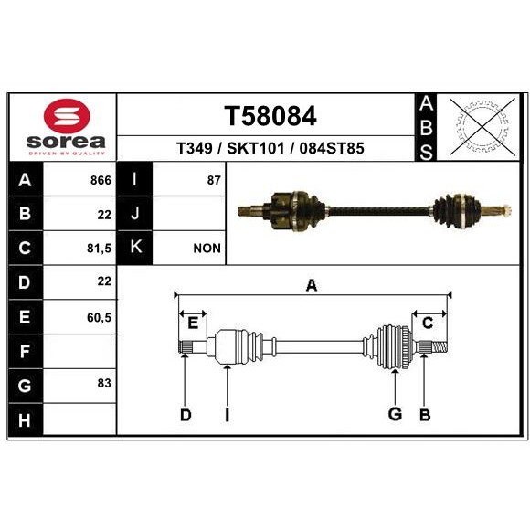 Слика на Полуосовина EAI T58084 за Skoda Favorit Forman (785) 1.3 (135) - 60 коњи бензин