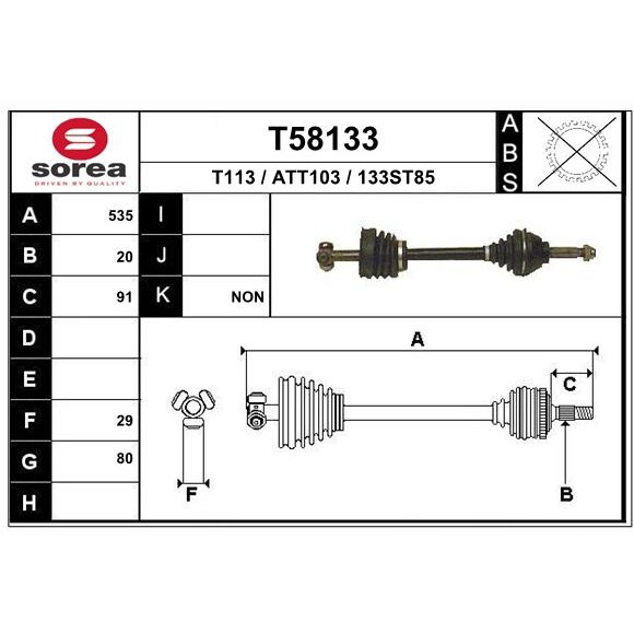 Слика на Полуосовина EAI T58133 за Autobianchi Y10 1.1 4WD - 57 коњи бензин