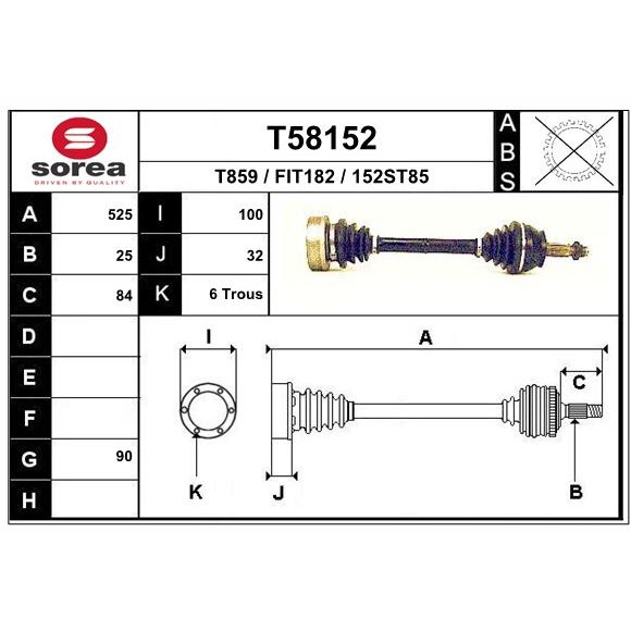 Слика на Полуосовина EAI T58152 за Fiat Croma 154 1600 - 83 коњи бензин