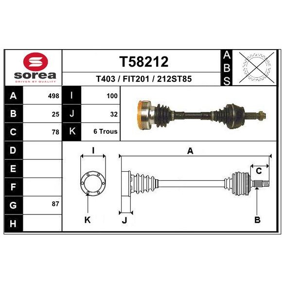 Слика на Полуосовина EAI T58212 за Fiat Ritmo 2 138a 130 TC Abarth 2.0 - 130 коњи бензин