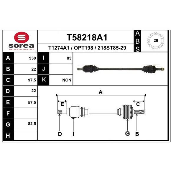 Слика на Полуосовина EAI T58218A1 за Opel Corsa C Box 1.4 - 90 коњи бензин