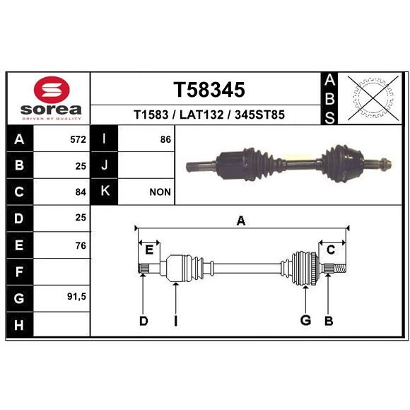 Слика на Полуосовина EAI T58345 за Lancia Lybra (839ax) 2.4 JTD - 150 коњи дизел