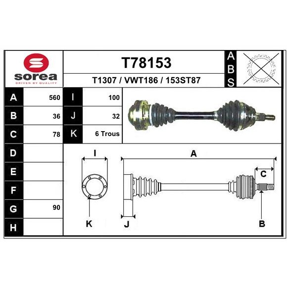 Слика на Полуосовина EAI T78153 за VW Jetta 4 Estate (1J6) 1.9 TDI - 110 коњи дизел