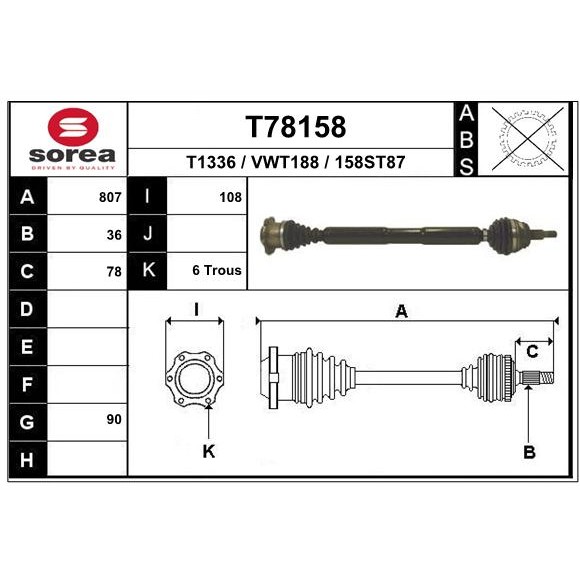 Слика на Полуосовина EAI T78158 за VW Jetta 4 Estate (1J6) 2.3 V5 - 150 коњи бензин