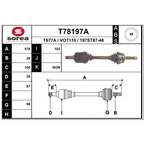 Слика на Полуосовина EAI T78197A за Volvo S70 Saloon (P80) 2.0 Turbo - 210 коњи бензин