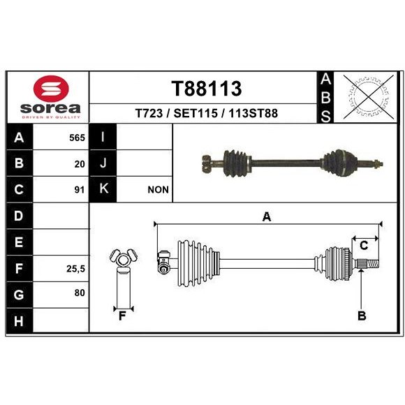 Слика на Полуосовина EAI T88113 за Seat Marbella Box (028A) 0.9 - 40 коњи бензин