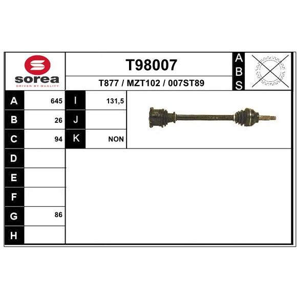 Слика на Полуосовина EAI T98007 за Mazda 929 Saloon (HC) 2.2 i - 136 коњи бензин