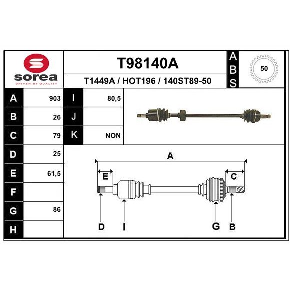 Слика на Полуосовина EAI T98140A за Honda Civic 6 Fastback (MA) 1.4 i (MA8) - 90 коњи бензин