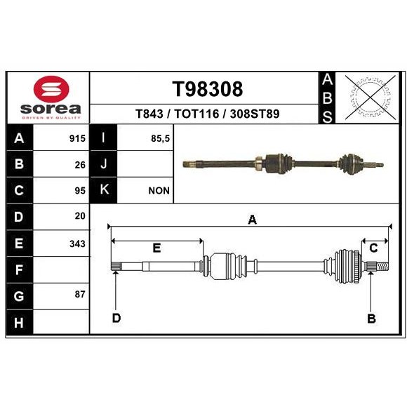 Слика на Полуосовина EAI T98308 за Toyota Carina Hatchback (T17) 2.0 GLI (ST171) - 121 коњи бензин