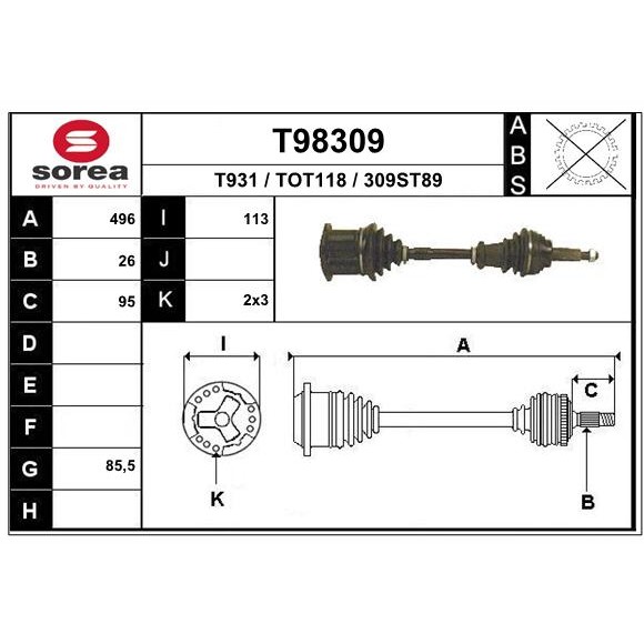 Слика на Полуосовина EAI T98309 за Toyota Carina Hatchback (T15) 2.0 D (CT150) - 69 коњи дизел