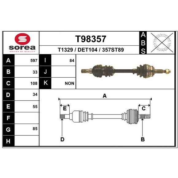 Слика на Полуосовина EAI T98357 за Daewoo Espero Sedan KLEJ 1.5 16V - 90 коњи бензин