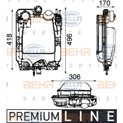 Слика на Преливен сад за разладна течност HELLA BEHR  SERVICE  PREMIUM LINE 8MA 376 705-291 за камион Iveco Eurotech MP 190 E 38 - 375 коњи дизел