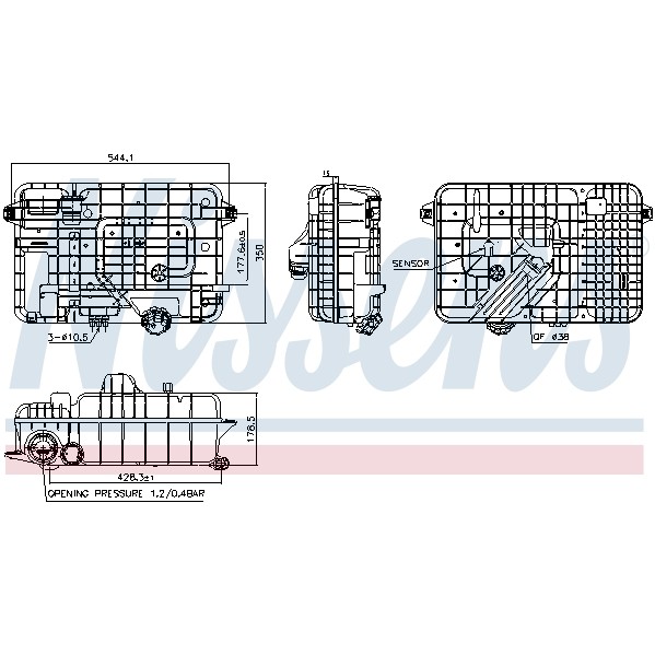 Слика на Сад за разладна течност (антифриз) NISSENS 996054 за камион Mercedes Actros MP4 1863 LS - 65 коњи бензин