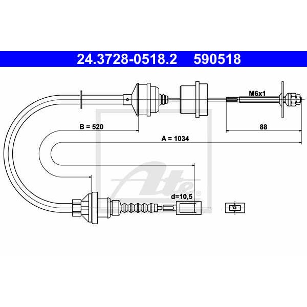 Слика на сајла, кумплуг ATE 24.3728-0518.2 за Fiat Ducato Platform 230 2.0 JTD - 84 коњи дизел