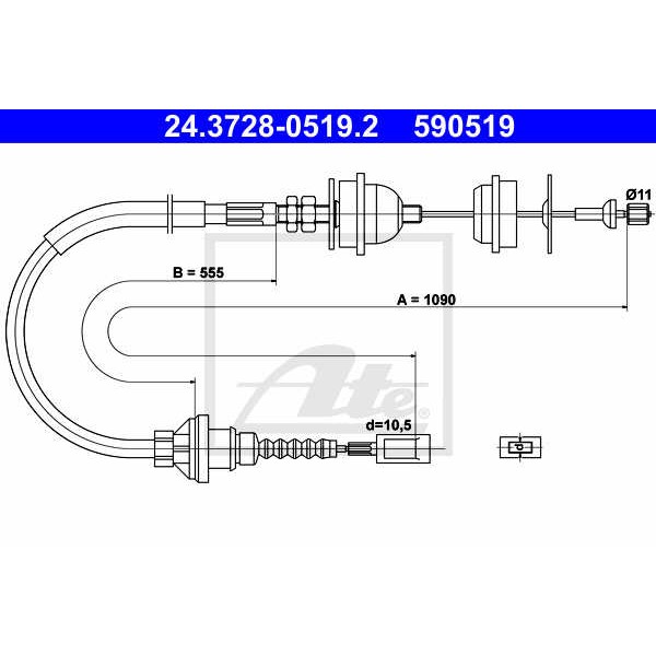 Слика на сајла, кумплуг ATE 24.3728-0519.2 за Fiat Ducato Platform 230 2.0 JTD - 84 коњи дизел