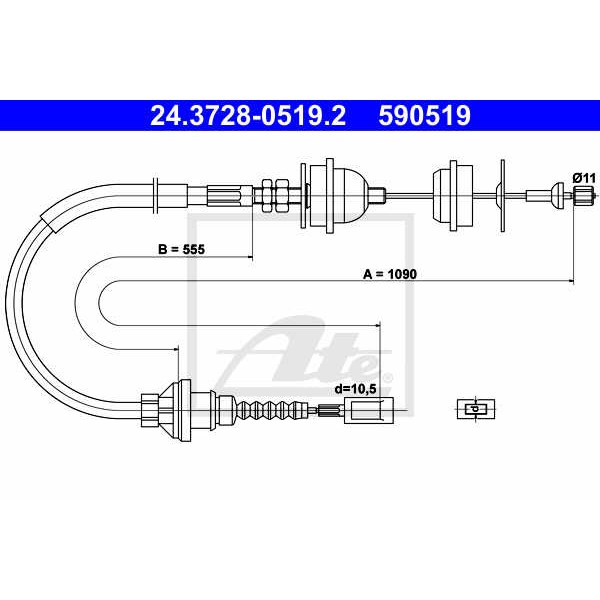 Слика на сајла, кумплуг ATE 24.3728-0519.2 за Fiat Ducato Platform 230 2.0 - 109 коњи бензин