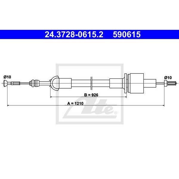 Слика на сајла, кумплуг ATE 24.3728-0615.2 за Ford Escort 4 Convertible (ALF) 1.6 i - 102 коњи бензин