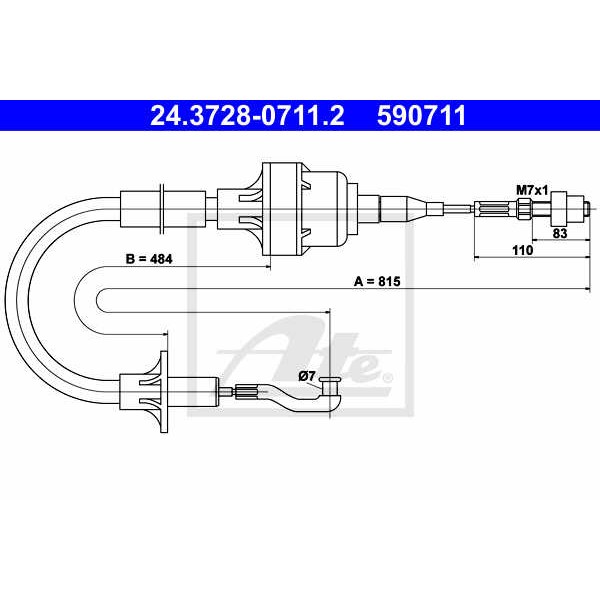 Слика на сајла, кумплуг ATE 24.3728-0711.2 за Opel Astra H GTC 2.0 Turbo - 200 коњи бензин