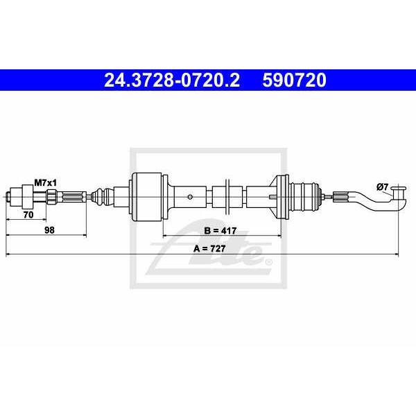 Слика на сајла, кумплуг ATE 24.3728-0720.2 за Opel Tigra TwinTop 1.8 - 125 коњи бензин