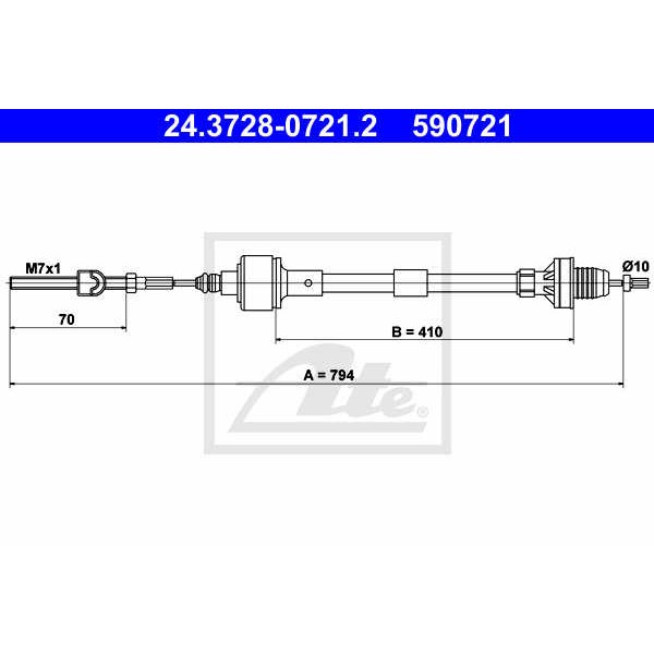 Слика на сајла, кумплуг ATE 24.3728-0721.2 за Opel Tigra TwinTop 1.8 - 125 коњи бензин