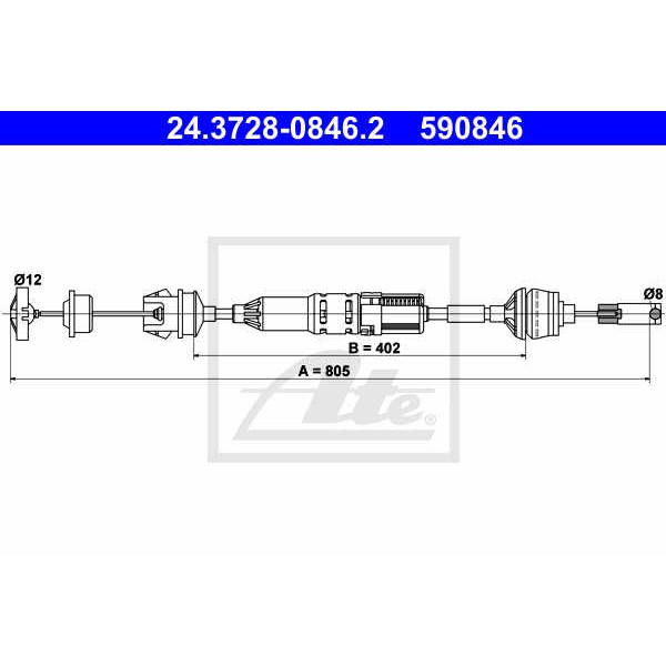 Слика на сајла, кумплуг ATE 24.3728-0846.2 за Citroen Xsara N1 1.8 VTS - 116 коњи бензин