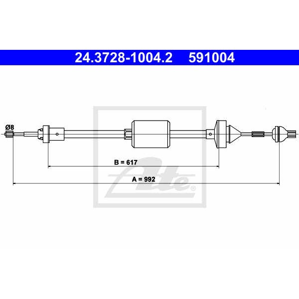 Слика на сајла, кумплуг ATE 24.3728-1004.2 за Renault Clio 1.8 Rsi (B/C57H) - 107 коњи бензин