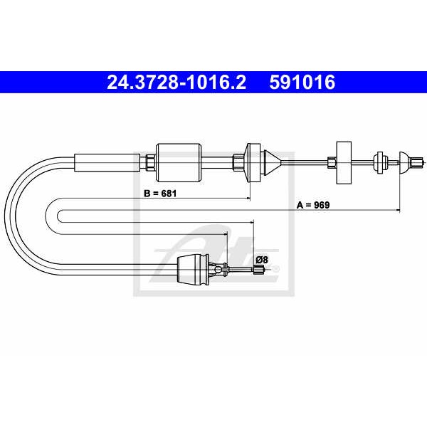 Слика на сајла, кумплуг ATE 24.3728-1016.2 за Renault Kangoo Express (FC0-1) 1.4 (FC0C, FC0B, FC0H, FC0M) - 75 коњи бензин