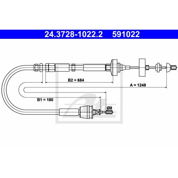 Слика на сајла, кумплуг ATE 24.3728-1022.2 за Renault Laguna 3 (BT0-1) 2.0 16V (BT05, BT0F, BT0W) - 140 коњи бензин