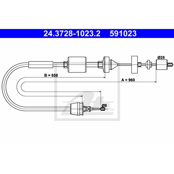 Слика на сајла, кумплуг ATE 24.3728-1023.2 за Renault Clio 2 1.6 Hi-Flex (CB0H) - 117 коњи Бензин/Етанол