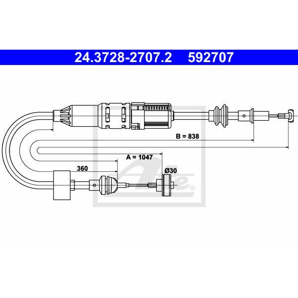 Слика на сајла, кумплуг ATE 24.3728-2707.2 за VW Caddy 2 Estate (9K9B) 1.4 - 60 коњи бензин