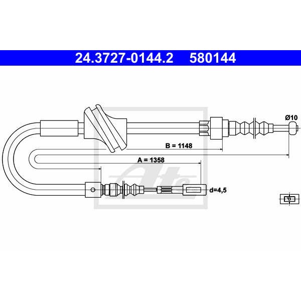 Слика на Сајла за рачна кочница ATE 24.3727-0144.2 за Audi 90 Sedan (89, 89Q, 8A, B3) 2.3 E - 136 коњи бензин