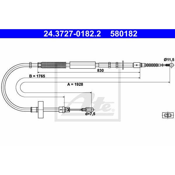 Слика на Сајла за рачна кочница ATE 24.3727-0182.2 за Audi A4 Avant (8E5, B6) 1.8 T - 190 коњи бензин