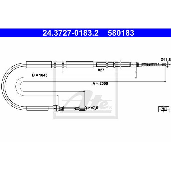 Слика на Сајла за рачна кочница ATE 24.3727-0183.2 за Audi A4 Avant (8E5, B6) 1.8 T - 190 коњи бензин