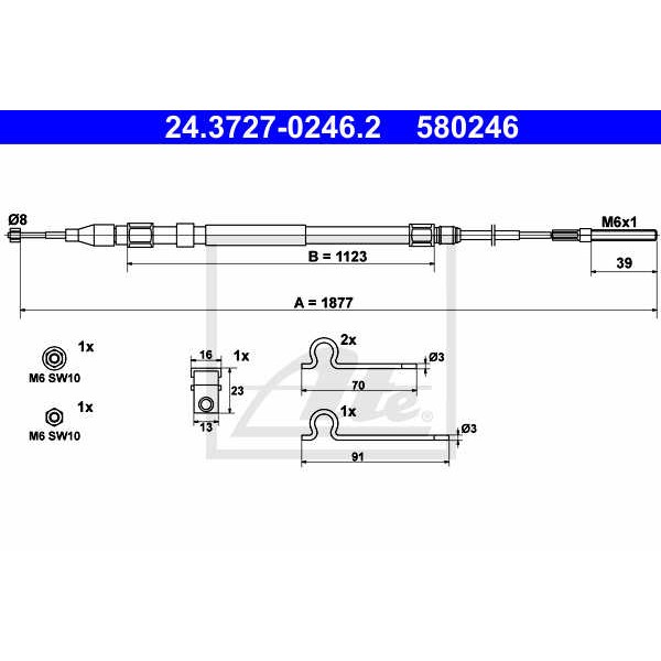 Слика на сајла за рачна кочница ATE 24.3727-0246.2 за BMW 5 Sedan E39 520 i - 163 коњи бензин