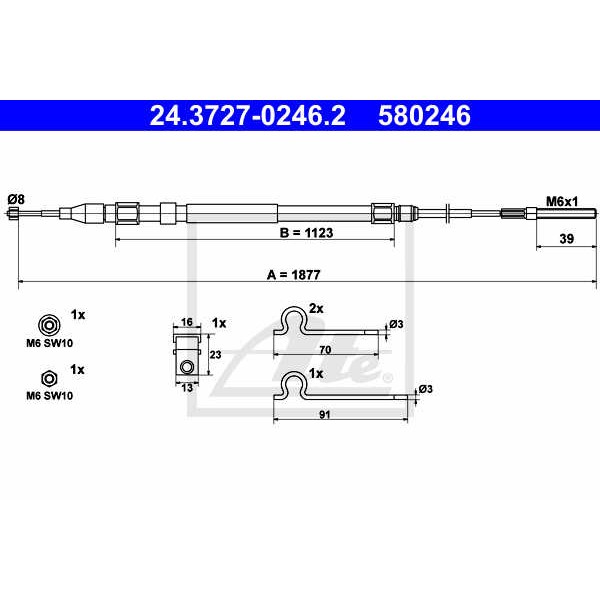 Слика на сајла за рачна кочница ATE 24.3727-0246.2 за BMW 5 Sedan E39 523 i - 170 коњи бензин