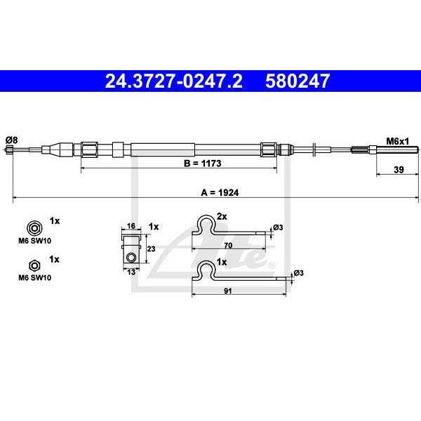 Слика на сајла за рачна кочница ATE 24.3727-0247.2 за BMW 5 Sedan E39 523 i - 170 коњи бензин