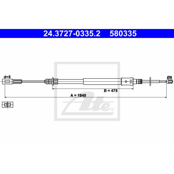 Слика на Сајла за рачна кочница ATE 24.3727-0335.2 за Citroen C5 DE Break 3.0 V6 (DEXFXC, DEXFXF) - 207 коњи бензин