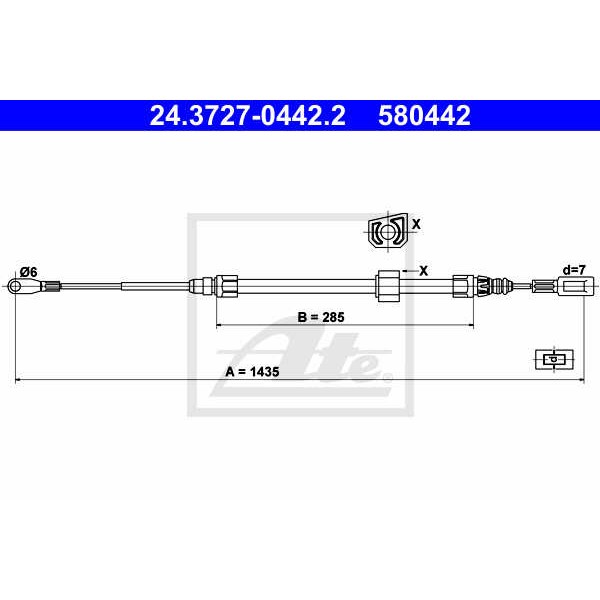 Слика на Сајла за рачна кочница ATE 24.3727-0442.2 за VW LT 28-46 2 Platform (2DX0FE) 2.5 TDI - 90 коњи дизел