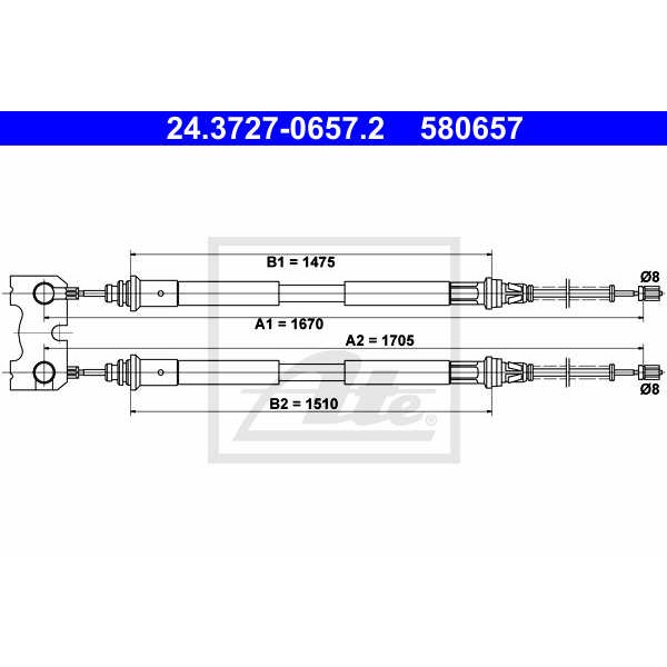 Слика на Сајла за рачна кочница ATE 24.3727-0657.2 за Ford Escort \'95 BOX (AVL) 1.8 D - 60 коњи дизел