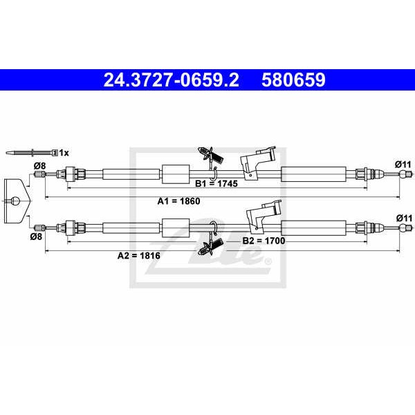 Слика на Сајла за рачна кочница ATE 24.3727-0659.2 за Ford Focus 2 (da) 1.6 LPG - 115 коњи Бензин/Автогаз (LPG)