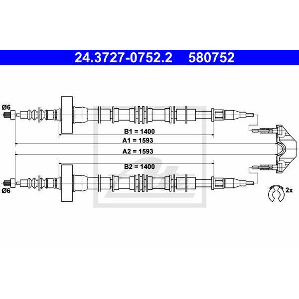 Слика на Сајла за рачна кочница ATE 24.3727-0752.2 за Opel Astra G Coupe 2.0 16V Turbo - 190 коњи бензин