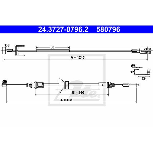 Слика на сајла за рачна кочница ATE 24.3727-0796.2 за Nissan Primastar Van (X83) dCi 100 - 101 коњи дизел