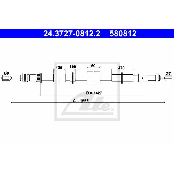 Слика на Сајла за рачна кочница ATE 24.3727-0812.2 за Peugeot 306 Hatchback 2.0 S16 - 152 коњи бензин