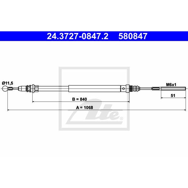 Слика на Сајла за рачна кочница ATE 24.3727-0847.2 за Citroen C8 EA,EB 2.0 16V - 140 коњи бензин